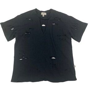 Nytt Distressed Black T-Shirt Made In USA 100% Cotton M Womens